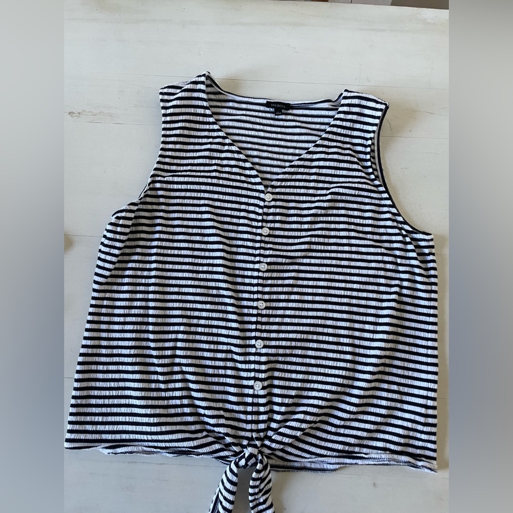 Talbots sleeveless knot top with tie at waist- size large